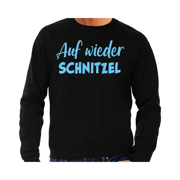 Bellatio Decorations Apres Ski Sweater Heren - Auf Wieder Schnitzel - Zwart - Glitter Blauw - Wintersport S thumbnail