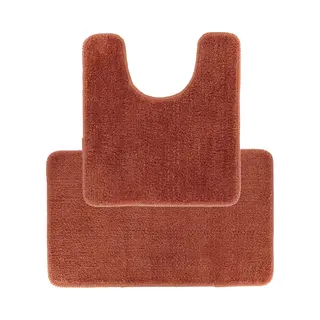 Tendance Badkamer Matten Set Aquarius - Roestbruin - Toilet En Bad Mat - Hoogpolig - Microfiber