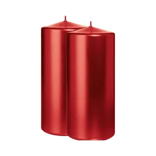 Wiedemann Cilinderkaars/stompkaars - 2x - Metallic Rood - 15 X 7 Cm - 63 Branduren - Zuilkaarsen