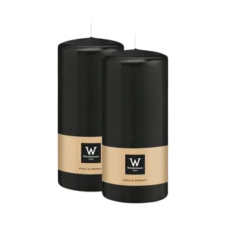 Wiedemann Cilinderkaars/stompkaars - 2x - Zwart - 15 X 7 Cm - 63 Branduren - Zuilkaarsen