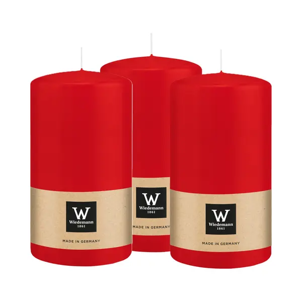 Wiedemann Cilinderkaars/stompkaars - 3x - Rood - 13 X 7 Cm - 52 Branduren - Zuilkaarsen thumbnail
