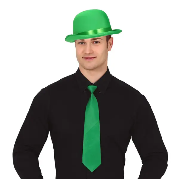 Aristocraat Verkleedkleding Setje 2 Delig - Groen - Engelse Bolhoed Met Stropdas - Voor Heren thumbnail