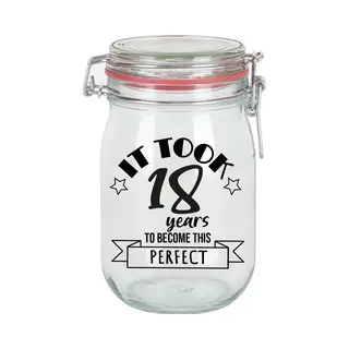 Bellatio Decorations Verjaardag Cadeau Voorraadpot - Leeftijd 18 Jaar - Glas - 1 Liter - Snoeppot