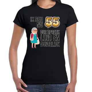 Bellatio Decorations Cadeau T-shirt Dames - Leeftijd 55 Jaar - Zwart - Luid En Duidelijk - Verjaardagsfeest Xxl