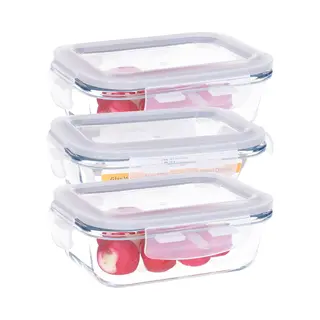 3x B-home Vershoudbakje/lunchbox - Luchtdicht - Met Clips - Glas - 15 X 11 Cm - 370 Ml