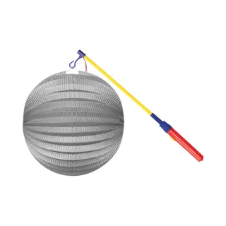 Treklampion + Lampionstokje - Metallic Zilver - Papier - Rond - D23cm - Decoratie - Sint Maarten