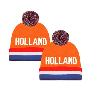 Funny Fashion Verkleed Muts - 2x - Supporters Nederland/holland - Voor Volwassenen - In Vlag Kleuren - Polyester - Met Pompom
