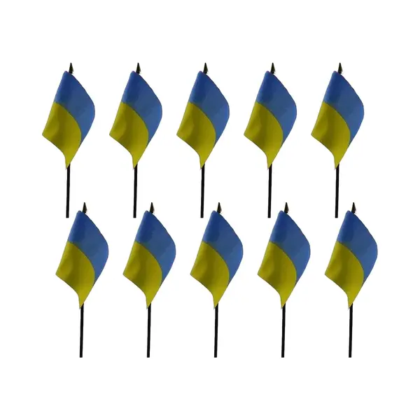 Oekraine - 10x - Mini Vlaggetje Van 10 X 15 Cm Op Stokje - Landen Vlag - H27 Cm - Polyester thumbnail