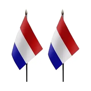 Nederland - 2x - Mini Vlaggetje Van 10 X 15 Cm Op Stokje - Landen Vlag - H27 Cm - Polyester