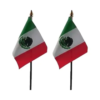 Mexico - 2x - Mini Vlaggetje Van 10 X 15 Cm Op Stokje - Landen Vlag - H27 Cm - Polyester