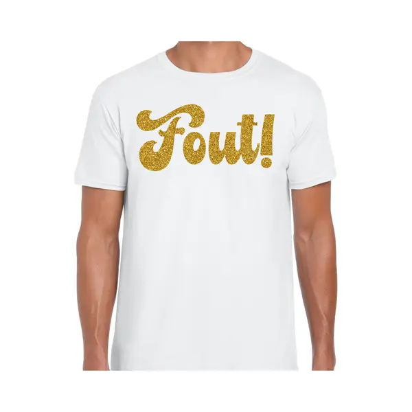 Bellatio Decorations Verkleed T-shirt Heren - Fout! - Wit - Glitter Goud - Fout/goud/stout M thumbnail