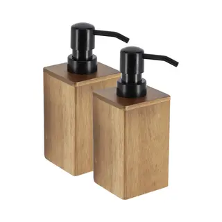 Tendance Zeeppompje/zeepdispenser - 2x - Bruin - Hout Look - Acacia - 150 Ml