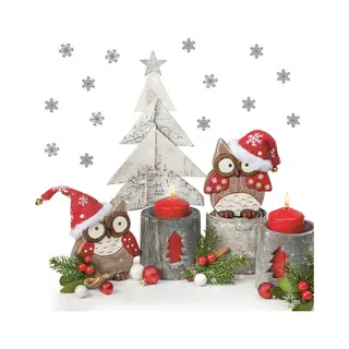 Daisy Kerst Thema Servetten - 20x St - 33 X 33 Cm - Uiltjes Met Kaarsen - Papier