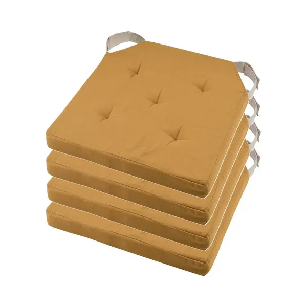 Stof Textile Stoelkussen Duo - 4x - Okergeel - 38 X 38 X 4 Cm - Klittenband Sluiting - Zitkussens - Binnen/buiten thumbnail