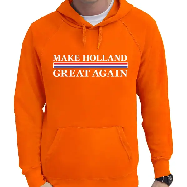 Bellatio Decorations Koningsdag Verkleed Hoodie Heren - Make Holland Great Again - Oranje L thumbnail