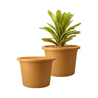 Pro Garden Plantenpot/bloempot Terras Master- 2x - Enkelwandig Kunststof - Okergeel - D23 X H21 Cm - Voor Buiten