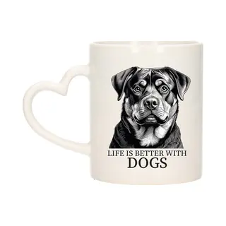Bellatio Decorations Cadeau Mok Voor Honden Liefhebbers - Rottweiler - Wit - Hartjes Oor - Keramiek - 300 Ml