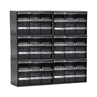 Plasticforte Sorteerbakjes Spijkers/schroeven - 54x Lades - 18.5 X 10 X 12 Cm - Opbergkastjes - Ophangbaar - Zwart/transparant