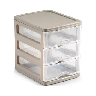 Plasticforte Ladekastje Bureau Organizer - 3 Lades - Beige/transparant - L13 X B17 X H17 Cm - Kunststof