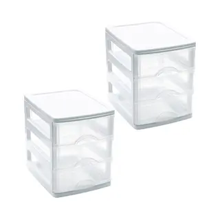 Plasticforte Ladekastje Bureau Organizer - 2x - 3 Lades - Wit/transparant - L13 X B17 X H17 Cm - Kunststof