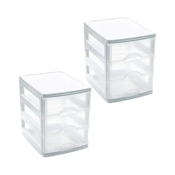 Plasticforte Ladekastje Bureau Organizer - 2x - 3 Lades - Wit/transparant - L13 X B17 X H17 Cm - Kunststof thumbnail