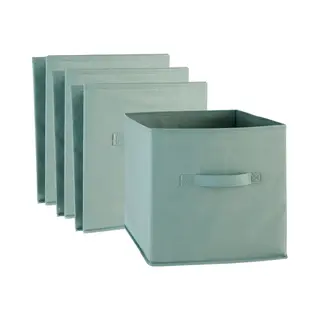 5Five Opbergmand/kastmand Square Box - 4x - Karton/kunststof - 29 Liter - Zeegroen - 31 X 31 X 31 Cm - Vakkenkast Manden