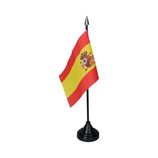 Vlag Spanje Tafelvlaggetjes - 1x Stuks - 10 X 15 Cm Vlag - Zwarte Standaard - Supporters - Versiering - Sport - Fans - Spain
