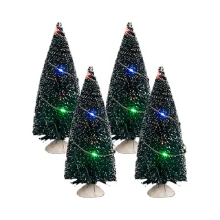 Feeric lights & Christmas Feeric Christmas Kerstdorp Mini Kerstboompjes - 4x St - 15 Cm - Verlicht - 20 Gekleurde Led Lampjes - Kleine Boompjes Met Verlichting