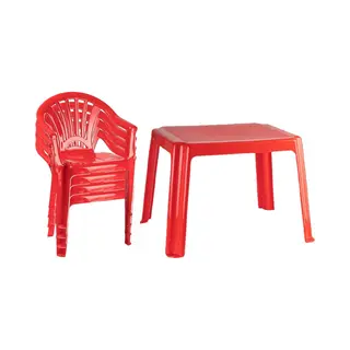 Plasticforte Tuinstoelen En Tafel Set Voor Kinderen - Kunststof - Rood - Met 4x Stoelen - Buiten/binnen