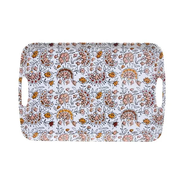 5Five Design Dienblad Van Melamine - 39 X 26 X 2 Cm - Flowers Print Wit - Opstaande Rand - Voor Glazen En Kopjes thumbnail