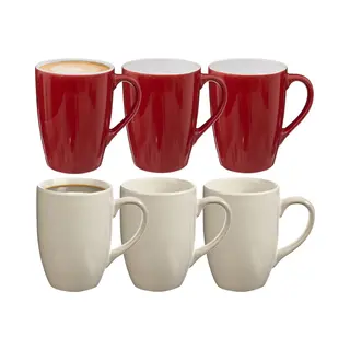 5Five Koffiemokken Colorama - 6x Stuks - Keramiek - In De Kleuren Wit En Rood - 380 Ml - 9 X 11 Cm - Bekers