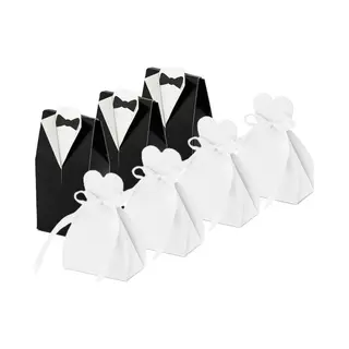 PartyDeco Cadeaudoosjes Bruidegom/bruid - Bruiloft Bedankje - 100x Stuks - Zwart/wit - 7 X 9 Cm