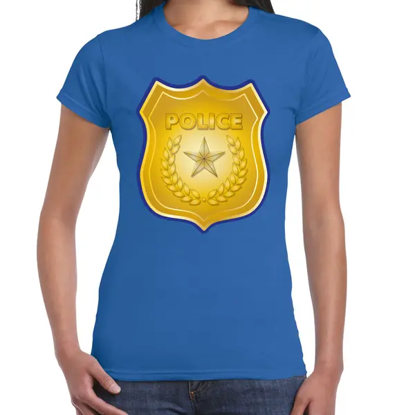 Bellatio Decorations Verkleed T-shirt Dames - Blauw - Politie Embleem - Carnaval/themafeesten S thumbnail
