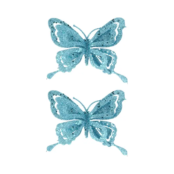 Cosy @ Home Kerstboomversiering Vlinder - 4x - 14 Cm - Blauw Glitter - Op Clip - Ornament thumbnail