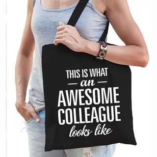 Bellatio Decorations Katoenen Cadeau Collega Tasje - Awesome Collaegue - Zwart - Shopper - Werk - Afscheid