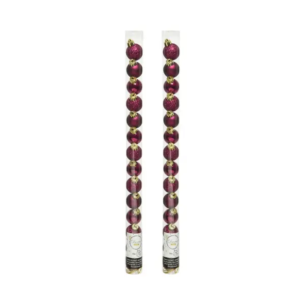 Decoris Mini Kerstballen - 28x Stuks - Framboos Roze - Dia 3 Cm - Kunststof - Kerstversiering - Kleine Ballen thumbnail