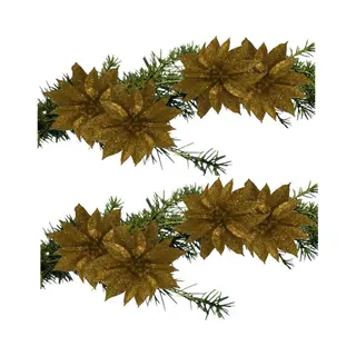 Gerimport Kerstboomversiering Bloemen - 8x Stuks - 9 Cm - Goud Glitter - Op Clip