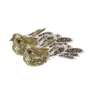Kerstboomversiering Vogel - 2x Stuks - 10 Cm - Goud Glitter - Op Clip - Ornament