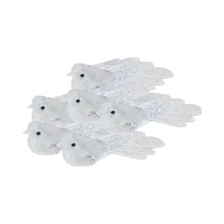 Kerstboomversiering Vogel - 6x Stuks - 10 Cm - Wit Glitter - Op Clip - Ornament
