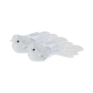Kerstboomversiering Vogel - 2x Stuks - 10 Cm - Wit Glitter - Op Clip - Ornament