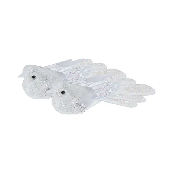 Kerstboomversiering Vogel - 2x Stuks - 10 Cm - Wit Glitter - Op Clip - Ornament thumbnail
