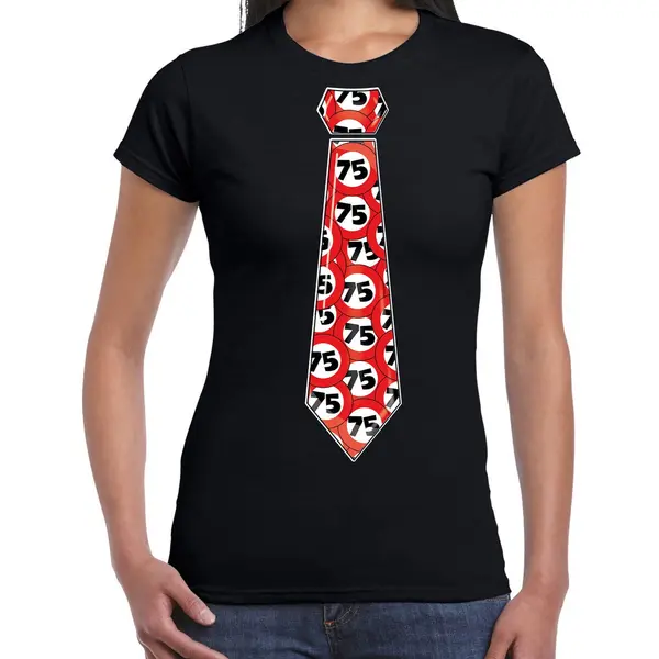 Bellatio Decorations Verjaardag Cadeau T-shirt Voor Dames - 75 Jaar - Zwart - Stropdas Stopbord Xxl thumbnail
