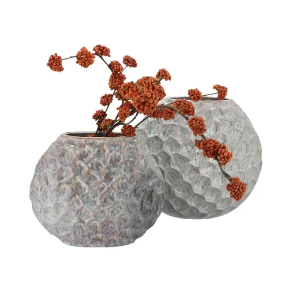 Dk Design Bloemenvaas Inga Jada - 2x - Plat Model - Grijs - 24 X 10 Cm - Moderne Vaas - Schub Motief thumbnail