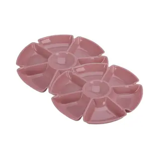 Excellent Houseware Hapjes / Chips Serveerschaal - 2x - Oudroze - D29 Cm - Vakjes Dienblad - Kunststof
