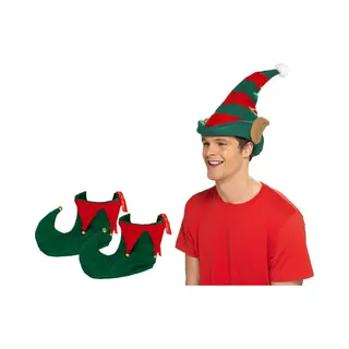 Smiffys Kerst Elfen Verkleed Set - Puntmuts - Met Oren - Volwassenen - Met Schoenen - One Size