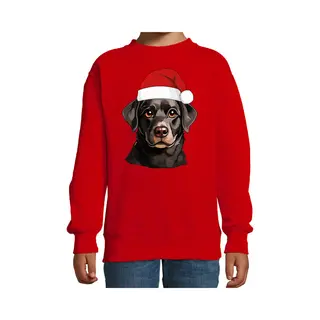 Bellatio Decorations Kersttrui / Sweater Honden - Kinderen - Labrador Retriever - Rood - Kerstmuts - Kerstmis 170/176