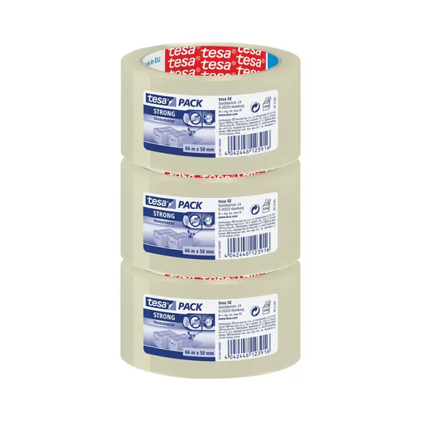 Tesa Verpakkingstape - 3x - Strong - Transparant - 66 Mtr X 50 Mm - Verpakkingsbenodigdheden - Tape - Plakband thumbnail