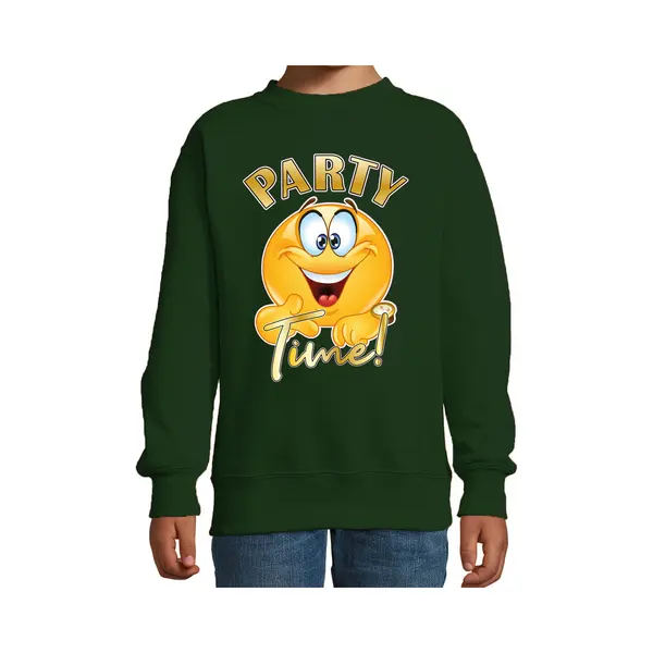Bellatio Decorations Bd Verkleed Sweater Voor Kinderen - Party Time Emoji - Groen - Themafeesten/Carnaval 152/164 thumbnail