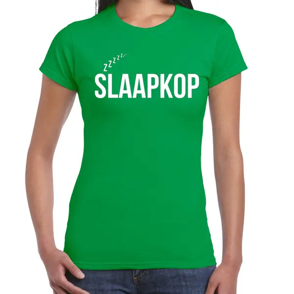 Bellatio Decorations Slaap T-shirt Voor Dames - Groen - Slaapkop - Pyjama Party Shirt - Slaap Party S thumbnail