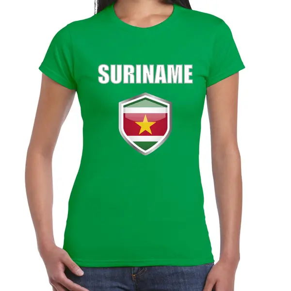 Bellatio Decorations Verkleed T-shirt Voor Dames - Groen - Suriname Supporter - Fan - Aanmoedigen S thumbnail
